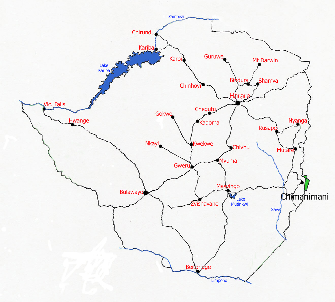 Map showing location of Chimanimani Mts National Park.