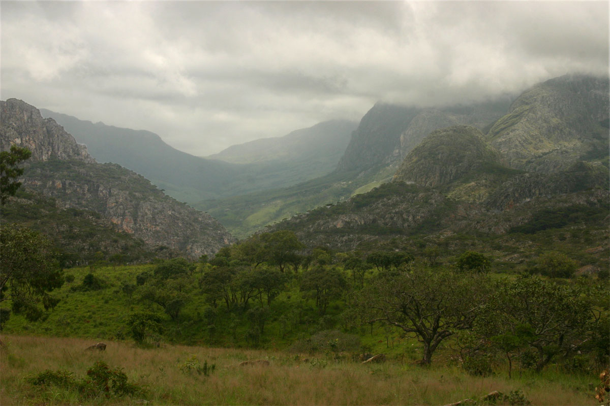 View towards Mozambique with the Musapa Gap and the higher peaks of the Chimanimanis in the background