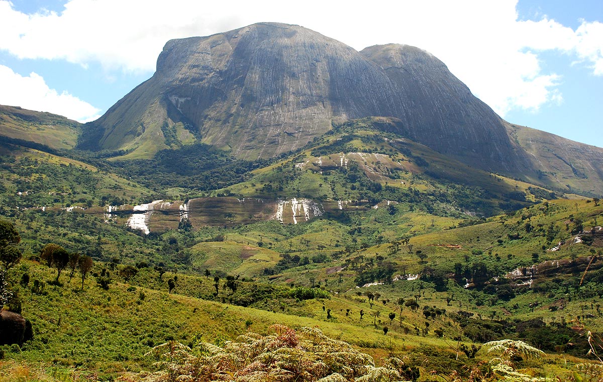 The Impressive monolith of Namuli peak towering above the surrounding highland plateau.