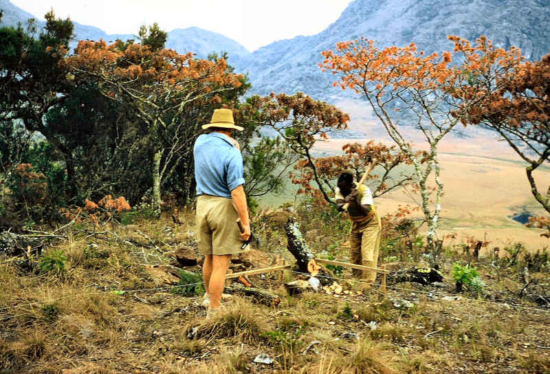 John Ball at work on the initial layout process for the Mountain Hut in Chimanimani